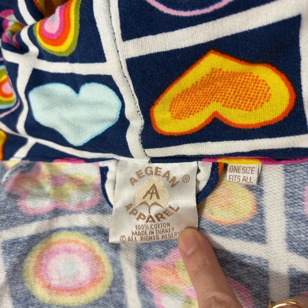 Vtg Aegean Apparel Robe Multicolor Heart Florals Terrycloth Cotton Belted Retro - Picture 8 of 16